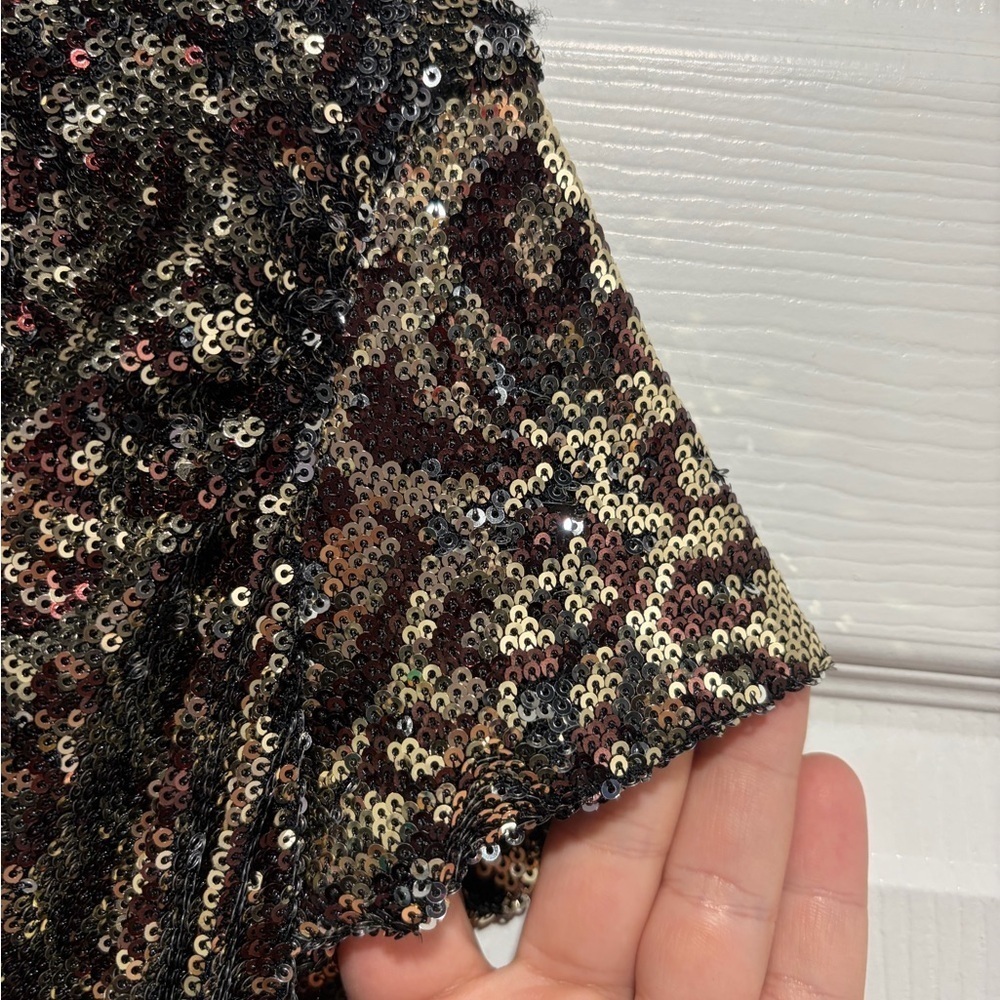 2/$20 Girls Zara Sequin Short Sleeve Black and Animal Print Holiday Dress - Picture 4 of 6